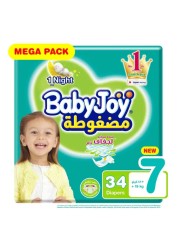 Baby Joy Compressed Diamond Diapers 4 Double Extra Large Size 7 18kg+ Mega Pack 34 Diapers