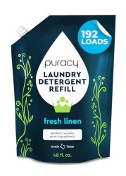 Puracy Liquid Enzyme Laundry Detergent Refill-1,4 Dioxane Free, Natural, Scent-Free Gentle Laundry Detergent Liquid Concentrate Laundry Pouch with Stain Fighting Enzymes 192 Loads Fresh Linen, 48 oz