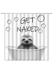 Sunhe Sloth Shower Curtain Black and White Sloth Portrait Funny Quote Get Naked Funny Animal in Bathtub Sketch Pattern Cute Art Print Fabric Bathroom Decor Curtain with Hooks
