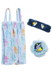 Jay Franco Bluey 3 Piece Spa &amp; Bath Set - Includes Towel Wrap, Loofah &amp; Spa Headband - Kids Bath &amp; Shower Accessories