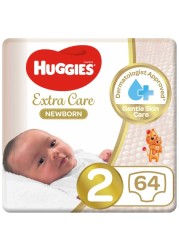 Huggies Extra Care Diapers Newborn Size 2 4-6kg Jumbo Pack 64 Diapers