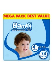 Sanita Bambi Diapers Extra Large Size 4+ 10-18kg Mega Pack 78 Diapers