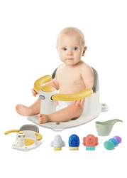 TOSGN Baby Bath Seat, Infant Bathtub Seats for Babies Sitting Up Aged 6-24 Months, 3 Baby Bath Brushes/ 3 Baby Bath Toys/Baby Bath Rinse Cup Included, Yellow