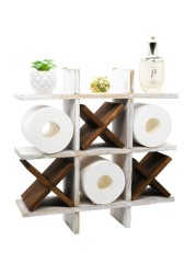 Tic Tac Toe Toilet Paper Holder Rack Rustic Whitewashed Wooden Toilet Paper Storage Bathroom Hanging Storage Wall Mounted Shelves D&Atilde;&copy;cor for Toilet Tissue Farmhouse