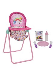 Baby Alive 509 Crew Doll High Chair Set - Pink &amp; Rainbow - 6 Pieces, Fits Dolls Up to 24&quot;, Highchair w/Front Feeding Tray &amp; 5 Feeding Accessories, Pretend Play for Kids Ages 3+