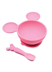 Bumkins Disney Minnie Mouse Suction Silicone Baby Feeding Set Bowl Lid Spoon BpaFree First Feeding Led Weaning 3 Piece Set
