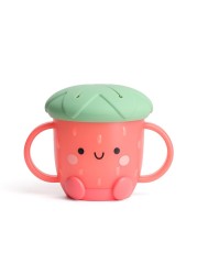Itzy Ritzy Toddler Snack Cup - Spill-Proof Snack Cup for Toddlers with Soft Silicone Lid for Easy Food Access - Easy-To-Hold Kids Snack Container With Handles - Ideal for 12 months &amp; Up (Strawberry)