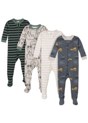 Gerber Baby Boys&#39; 4-Pack Footed Pajamas, Bears &amp; Trucks Grey, 24 Months
