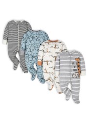 Gerber Baby Boys&#39; 4 Pack Sleep &#39;N Play Footie, Jungle Blue, 0-3 Months
