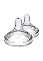 Dr. Brown&#39;s Natural Flow Level 3, Wide-Neck Baby Bottle Nipple, Medium-Fast Flow, 6m+. 100% Silicone, 2 Count (Pack of 1)
