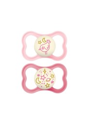 MAM Supreme Night Baby Pacifier, for Sensitive Skin, Patented Nipple, 16+ Months, Girl, 2 Count (Pack of 1)