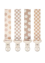 Stadela Baby Pacifier Clip Holder - Girl or Boy Unisex 4 Pack Gift Set - Retro Checker and Smiley Faces Design
