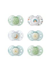Tommee Tippee Night Time Soothers Symmetrical Orthodontic Design BPAFree Silicone Baglet 1836m Pack of 6 Dummies