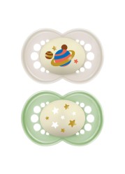 MAM Night Pacifiers (2 Count), MAM Pacifiers 6+ Months, Best Pacifier for Breastfed Babies, Glow in The Dark Pacifier, Baby Unisex Pacifier, 6-16- 2 Count (Pack of 1)