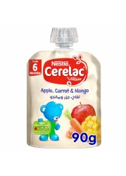 Nestle Cerelac Fruits and Vegetables Puree Pouch, Apple, Carrot, Mango, from 6 Months, 90g