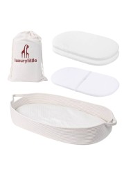 Luxury Little Baby Changing Moses Basket with Memory Foam Mattress, Waterproof Changing Pad Covers, Boho Changing Station for Nursery Decor, 100% Cotton Rope, Portable Baby Lounger