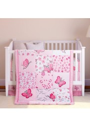 Tudomro 3 Pieces Butterfly Nursery Crib Bedding Set for Girls, Standard Size Bedding Sets with Comforter Fitted Sheet Crib Skirt(Pink)