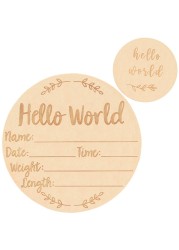 Wooden Baby Announcement Sign, 5.9Inches Hello World Newborn Sign, Double Sided Birth Announcement Sign, Lovely Baby Name Plaques for Photo Prop Baby Shower Hospital Nursery Gift.