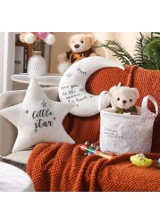 Briwooody White Star and Gray Moon Nursery Pillow Set with Round Canvas Basket with Handles Cute Plush Decorative Throw Pillow for Kids Room Reading Nook Couch Bed Sofa Bedroom Living Decor Gift