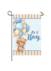 It&#39;s A Boy Garden Flag 12x18 Inch Double Sided Teddy Bear Balloons Baby Boy Garden Flag Baby Shower Birth Announcement Gender Reveal Newborn Baby Welcome Banner Outdoor Yard Decoration