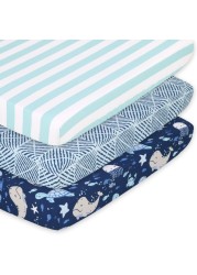 The Peanutshell 3-Pack Fitted Playard Sheets - Soft &amp; Breathable Baby Boy or Girl Mini Crib Sheets, Pack N Play Mattress, Fits Standard Playard Pack Play Mattresses - Sealife