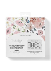 TotAha Premium Stretchy Bassinet Sheets for Baby Girl, Silky Comfort Cradle Sheets Fitted 18 x 36 for Oval, Rectangular, Hourglass Mattress, Hypoallergenic, Buttery Soft 2-Pack (Floral &amp; Pale Pink)
