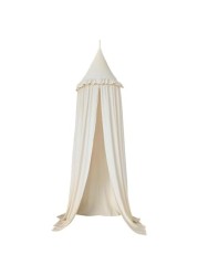 Wonder Space Kids Bed Canopy with Ruffles, Pastel Neutral Color for Boys &amp; Girls, Frilled Cotton Tent Nursery Room Baby Crib Hanging Curtain Mosquito Netting Children Reading Nook Decoration (Ivory)