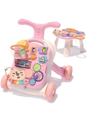 QDRAGON 3 in 1 Baby Walker and Activity Center for Girl, Learning to Walk, Sit to Stand, Early Educational Push Toys with Music Panel for Infant Toddler 12+ Months Pink