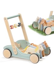Wooden Baby Walker for Boys Girls Ages 1-3, Galloping Ponies Push and Pull Activity Walker Adjustable Speed, Baby Push Walker for Toddler Kids Motor Skills &amp; Creativity