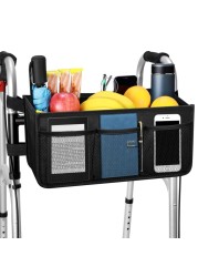 Upgrade Dotday Walker Basket Walker Bag Water Cup Holder, Foldable Walker Storage Bag with Big Capacity &amp; Never Tipping Over, Best Gift for Family - Black (Not Fit Rollator Walkers)
