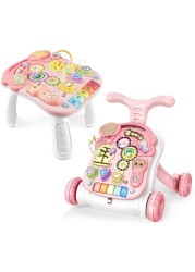 Baby Sit-to-Stand Learning Walker, 2 in 1 Baby Walker for Girls Boys, Educational Baby Push Walkers with Entertainment Activity Table, Baby Music Learning Toy Gift for Infant Boys Girls (Pink)