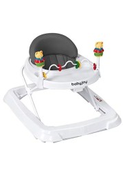 BABY JOY Baby Walker, Foldable Activity Walker Helper with Adjustable Height, Baby Activity Walker with High Back Padded Seat &amp; Bear Toys, Gray