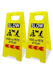 Kids Playing Sign for Street, Children at Play Safety Sign with Reflective Tapes, Kids and Pets at Play Warning Sign, Yard Signs for Schools, Park, Sidewalk, Driveway, 2 Pack