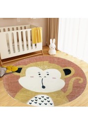 USTIDE Baby Play Mat, 4ft Round Soft Rug Creeping Crawling Monkey Kids Rug Washable Non-Slip Cartoon Rugs for Bedroom Playroom Classroom, Nursery School Baby Carpet (47.2&quot;)