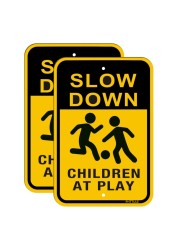 PHTTULE Slow Down Sign Children at Play Sign 2-Pack, 18&quot; x 12&quot; Kids Playing Aluminum Safety Caution Signs, Children Sign for Street, Lawn Neighborhoods