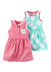 Carters Baby Clothing Outfit Girls 3-Piece Set Dress and Bottoms, Pink Big Dot/Mint Stripe, NB