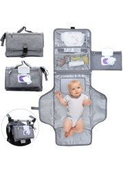 Portable Changing Pad - Detachable Travel Changing Pad with Head Pillow and Baby Wipes Pocket - Fully Padded, Extended Cushioned Portable Diaper Changing Pad, Lightweight &amp; Waterproof Grey