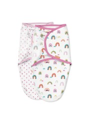 SwaddleMe Original Organic Swaddle 2-pk, 100% Organic Cotton Adjustable Baby Wrap, Small (0-3 Months, 7-14 lbs, up to 26&quot;), Chasing Rainbows