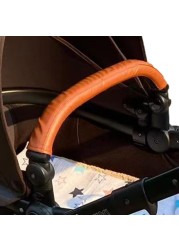 Baby Stroller Leather Armrest Handle Cover Compatible with Mima Xari Stroller, Bumper Sleeve Case Bar Protective Covers Accessories (Brown, for Kid Handle)