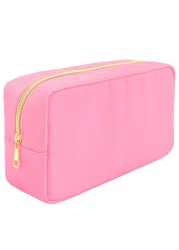 Nylon Makeup Bag Large Makeup Pouch Nylon Zipper Pouch Cute Cosmetic Bag Travel Makeup Bag for Women Diy Chenille Letter Bag Stuff Bag Portable Waterproof Toiletry Bag (Pink)