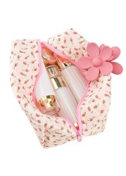 Floral Makeup Bag,Floral Quilted Makeup Bag,Large Cosmetic Bag,Fashionable Travel Makeup Pouch, Cute Pink Makeup Bag,Puffy Coquette Makeup Bag, Attractive Quilted Makeup Bag