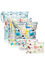 R HORSE 5Pcs Waterproof Reusable Diaper Baby Cloth Wet Dry Bags with 2 Zippered Pockets Travel Beach Pool Bag with Polar Bear Dinosaur Animal Alphabet Crocodile Pattern (3 Sizes)