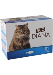 Eco Diana Cat Food (Pack of 12 - 100g Pouches) Beef Chunks in Gravy, Nutrient-Rich Complete Food For Cats- Multicolor