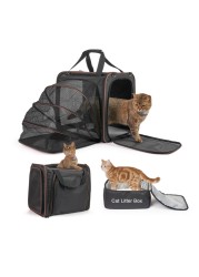 LitaiL Cat Travel Carrier with Litter Box for Car Expandable Cat Carrier with LeakProof Litter Box for Car Travel up to 20 lb to Road Trip Camping or Hotel Black