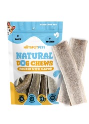 hotspot pets Premium Split Elk Antlers for Dogs - 7 Inch Large Dog Chews (2 Pack) Naturally Shed Antler Bone for Large Breed Aggressive Chewers - Made in USA - Promotes Natural Dental Hygiene