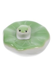 Yardwe Fish Tank Decoration Ceramic Floating Frog on Lily Pad Figurine for Aquarium Decor Desktop Ornaments