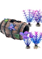 Faeshoo Fish Tank Decoration Betta Fish Tank Decorations Accessories for Aquarium Tank, Starfish Barrel x 1pc, Aquatic Plants x 4pcs