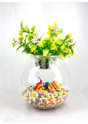 Glass Aquarium Bowl 4.5-Inch with Integrated Decorative Plant Holder with Lid (Medium)