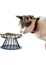 ELECDON Pet Feeding Dish with Stand, ELECDON Ceramic Cat Bowl, Raised Puppy Kitten Food Dispenser Pet Animal Food Feeding Bowl with Stand for Home (Black)
