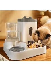 Automatic Pet Feeder, Plastic Pet Water Dispenser, Food Feeder for Cats Dogs, Large Capacity Cat Dog Feeder Bowls - 1L Water Dispenser + 2L Food Feeder, Pet Bowls Set For Small Medium Animals (Grey)